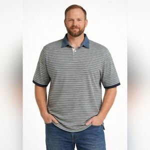 Vtg Eddie Bauer Mens Short Sleeve Striped Polo Shirt Denim Collar